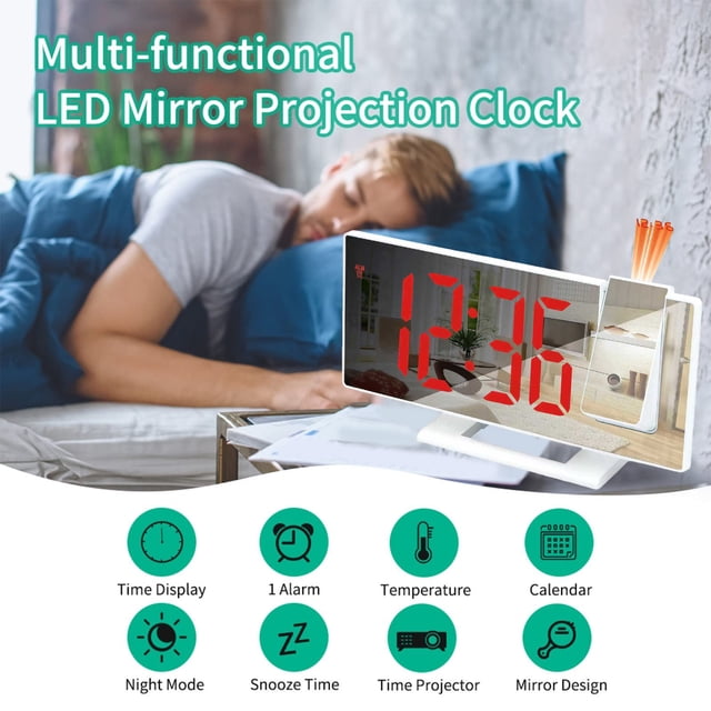 Projection Alarm Clock New Large Screen Display Silent Sleep Electronic Clock Multifunctional Intelligent Digital Nightlight Desk Potty Timer Sand Timer 2 Minute Large Digital Grill Temperature Gauge