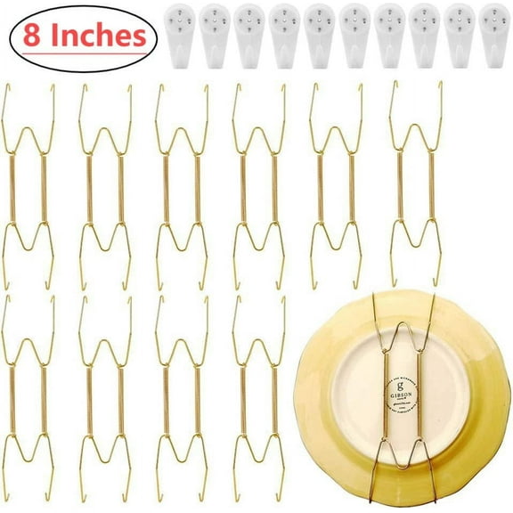 10 Pcs Plate Hangers for Walls,8 inches Wall Plate Hangers with Hooks,Compatible 19 to 22 cm Decorative Plates,Antique China,Antique Plates and Arts with 10 Pcs Wall Hooks
