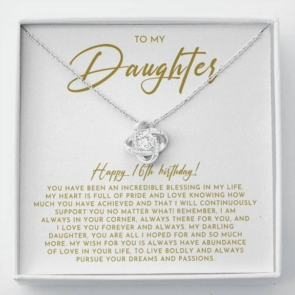 16th Birthday Daughter Jewelry, 16th Birthday Her From Mom, 16th Birthday Daughter Necklace, Dad to Daughter Sweet 16 Gift, White Love Knot Necklace