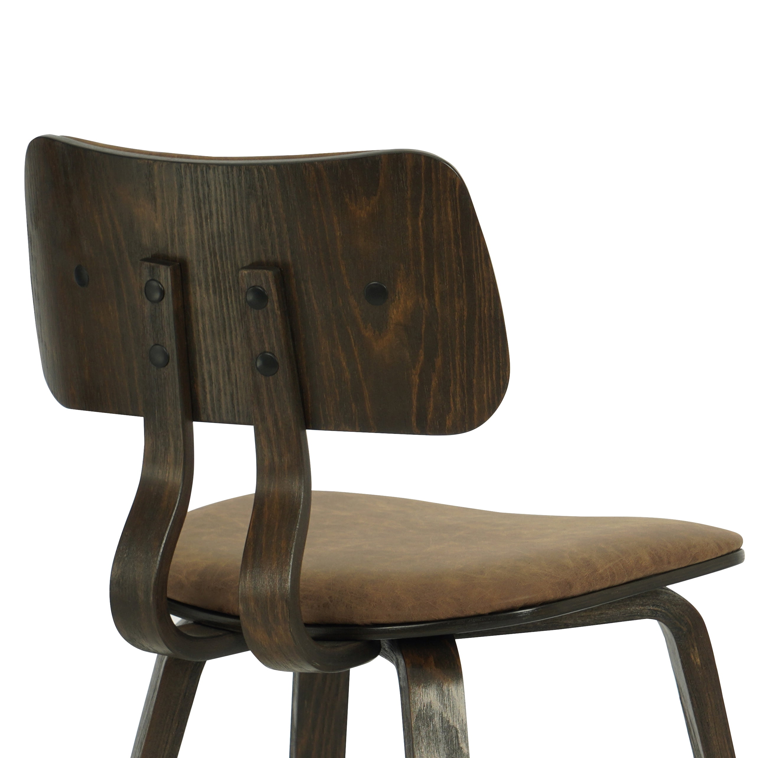 Jaguar Vintage Dark Brown Curved Back Wood Dining Chair with Faux Leather Seat