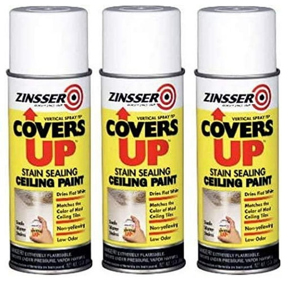 Zinnser 03688 Covers Up Stain Sealing Ceiling Paint, White hree Pck