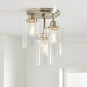 Better Homes & Gardens Glam 3-Light Flush Mount Ceiling Light, Satin Nickle Metal Clear Glass Shades