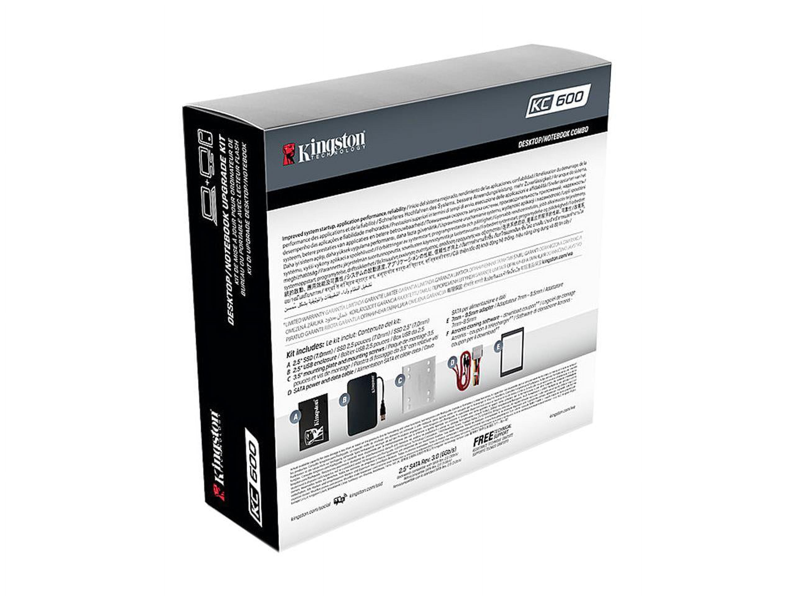 Kingston KC600 1 TB Solid State Drive - 2.5" Internal - SATA (SATA/600) - Desktop PC, Notebook Device Supported - 600 TB TBW - 550 MB/s Maximum Read Transfer Rate - 256-bit AES-XTS Encryption Stand...