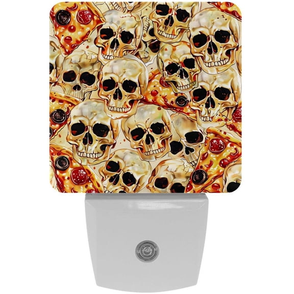 PhooArto Funny Pizza Skull Pattern Plug in LED Night Light Auto Sensor Dusk to Dawn Decorative Night for Bedroom, Bathroom, Kitchen, Hallway, Stairs, Baby's Room, Energy Saving