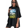 thumbnail image 3 of Plus Size Shirt for Women Black Tops for Women Short Sleeves Shirt for Women Mountain Landscape T Shirt Crewneck Shirt for Women 5XL, 3 of 5