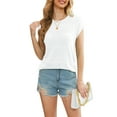 thumbnail image 3 of Uvplove 2025 Womens Cap Sleeve Top Hollow Out Knit Short Tee Shirts Tunic Pure White-L, 3 of 12