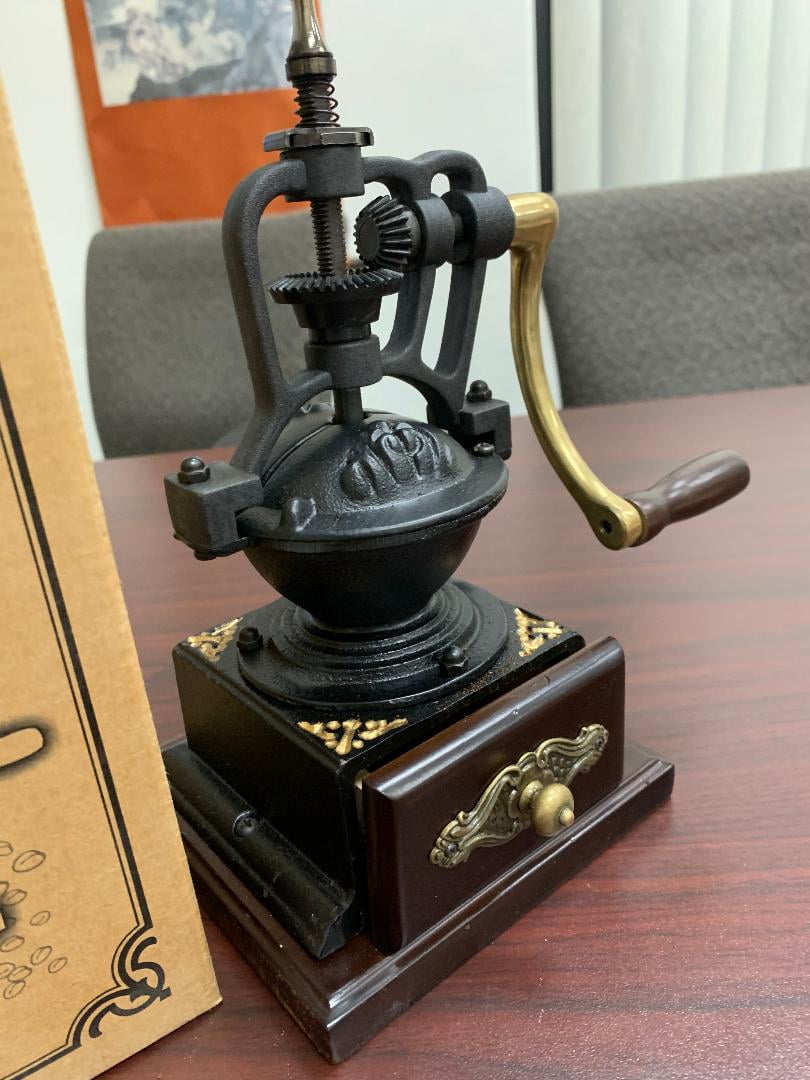 Vintage Large Cast Iron Collection Manual Counter Coffee Grinder (5" W x 5"L x 10"H)