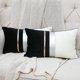 thumbnail image 2 of Funda de almohada lumbar de terciopelo de retazos negros con cojín de cuero a rayas doradas para decoración de sofá de dormitorio, 2 of 5