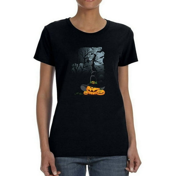 Pumpkin Witch Complement Women Black T-Shirt, Female XX-Large