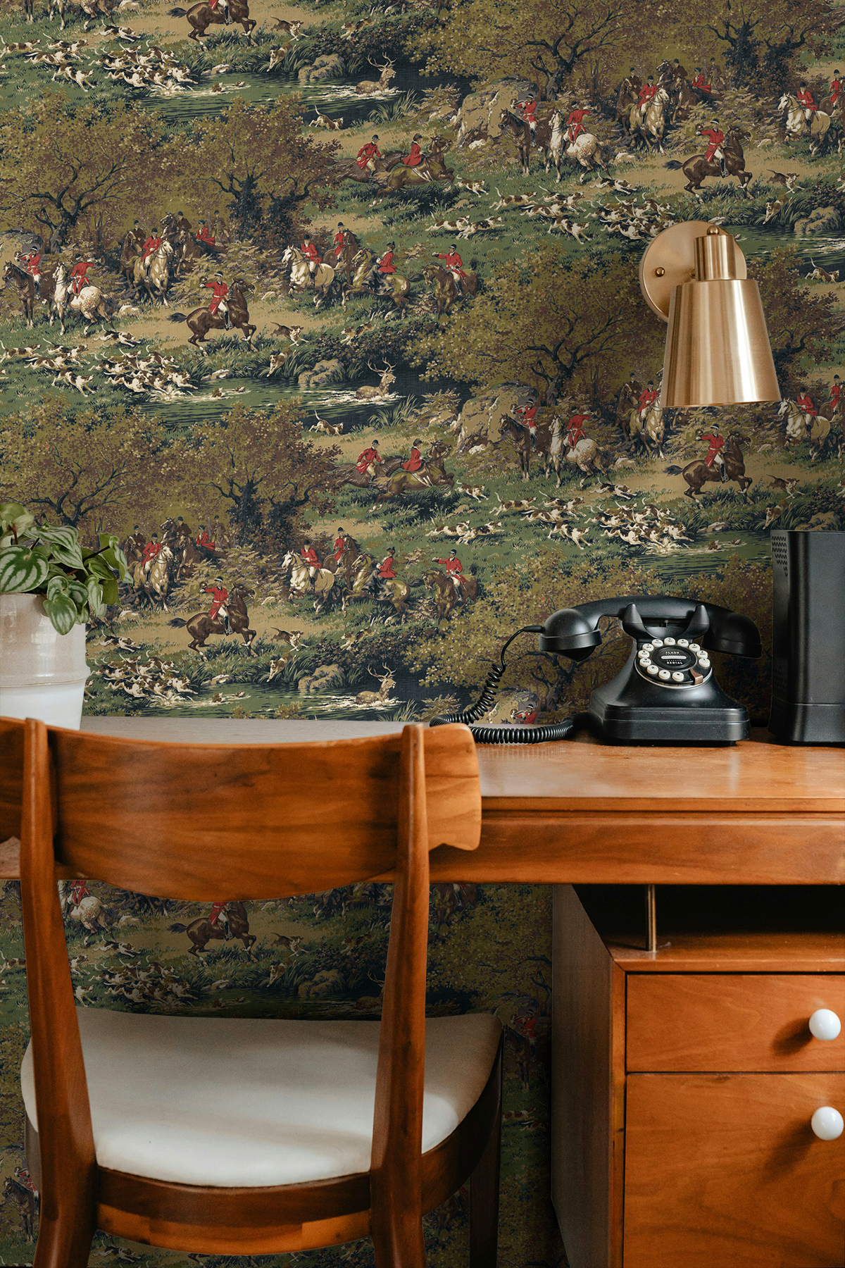 Harry & Grace Olive & Midnight Taunton Hunt Scene Premium Matte Non-Woven Peel and Stick Wallpaper - 20.5 in. W x 18 ft. L Roll