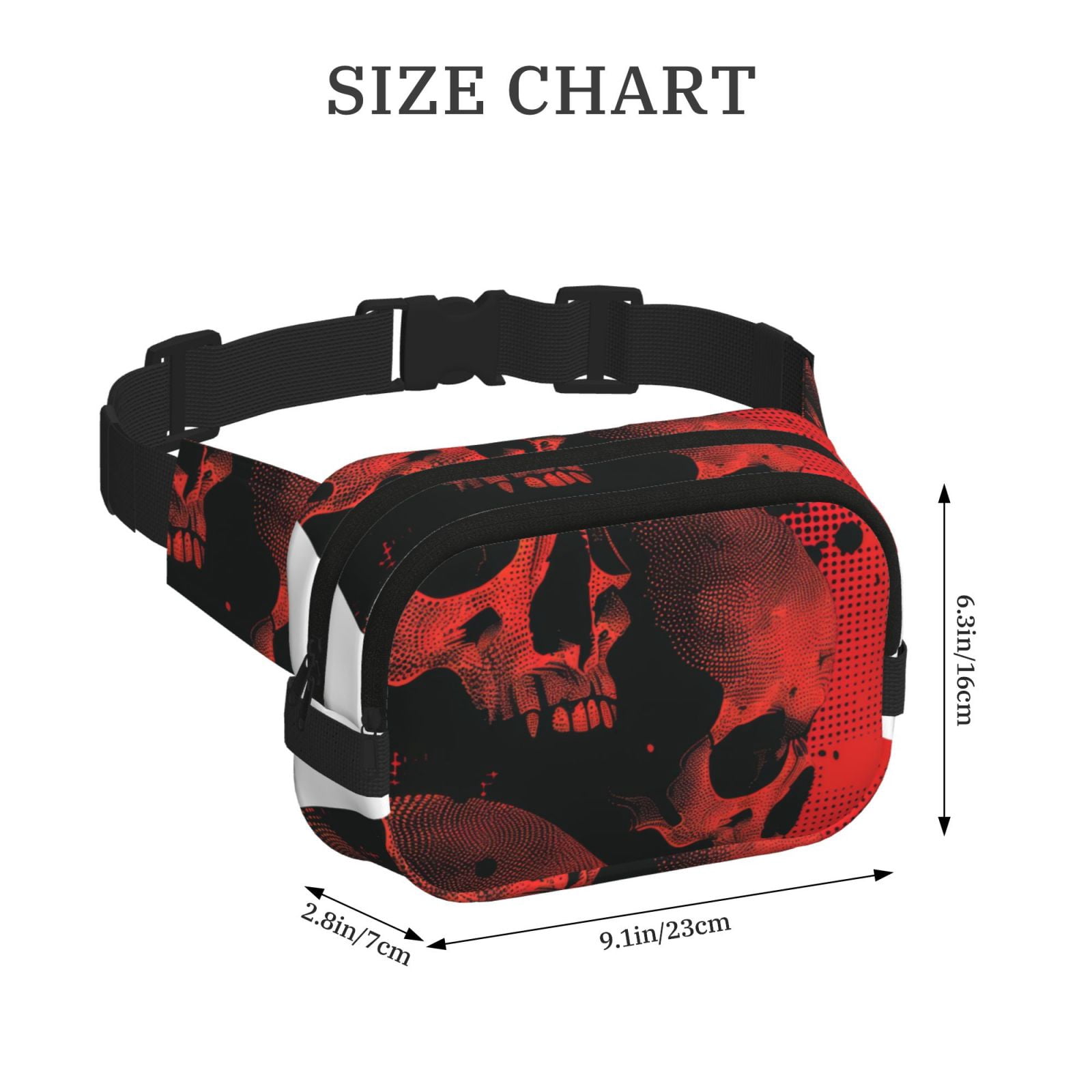 Kuqiui Red And Black Abstract Skull Print Fanny Packs for Women Cross Body Waist Bag Fashionable Fanny Pack Designer Workout Hiking Waist Pack Running Travel Gym
