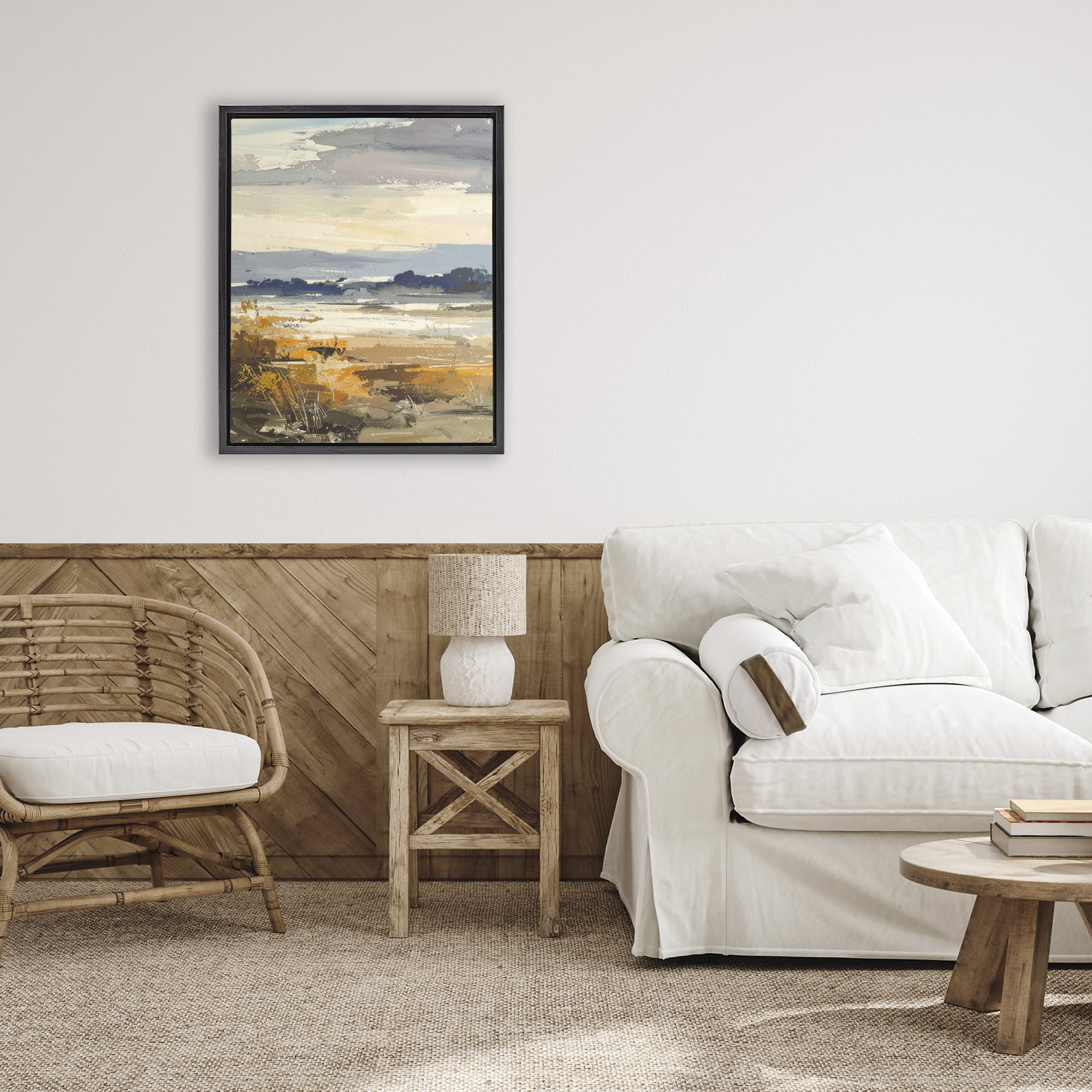 Stupell Industries Distant Horizon Abstract Black Framed Floater Canvas Wall Art, design by Alonza Saunders