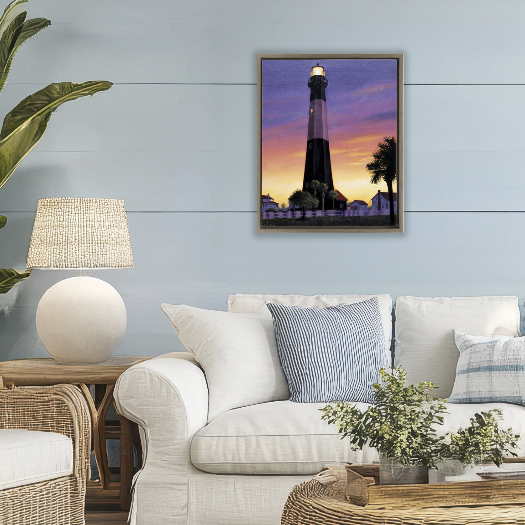 Georgia Tybee Island Lighthouse Brown Framed Floater Canvas Wall Art, design by Wind River Studios