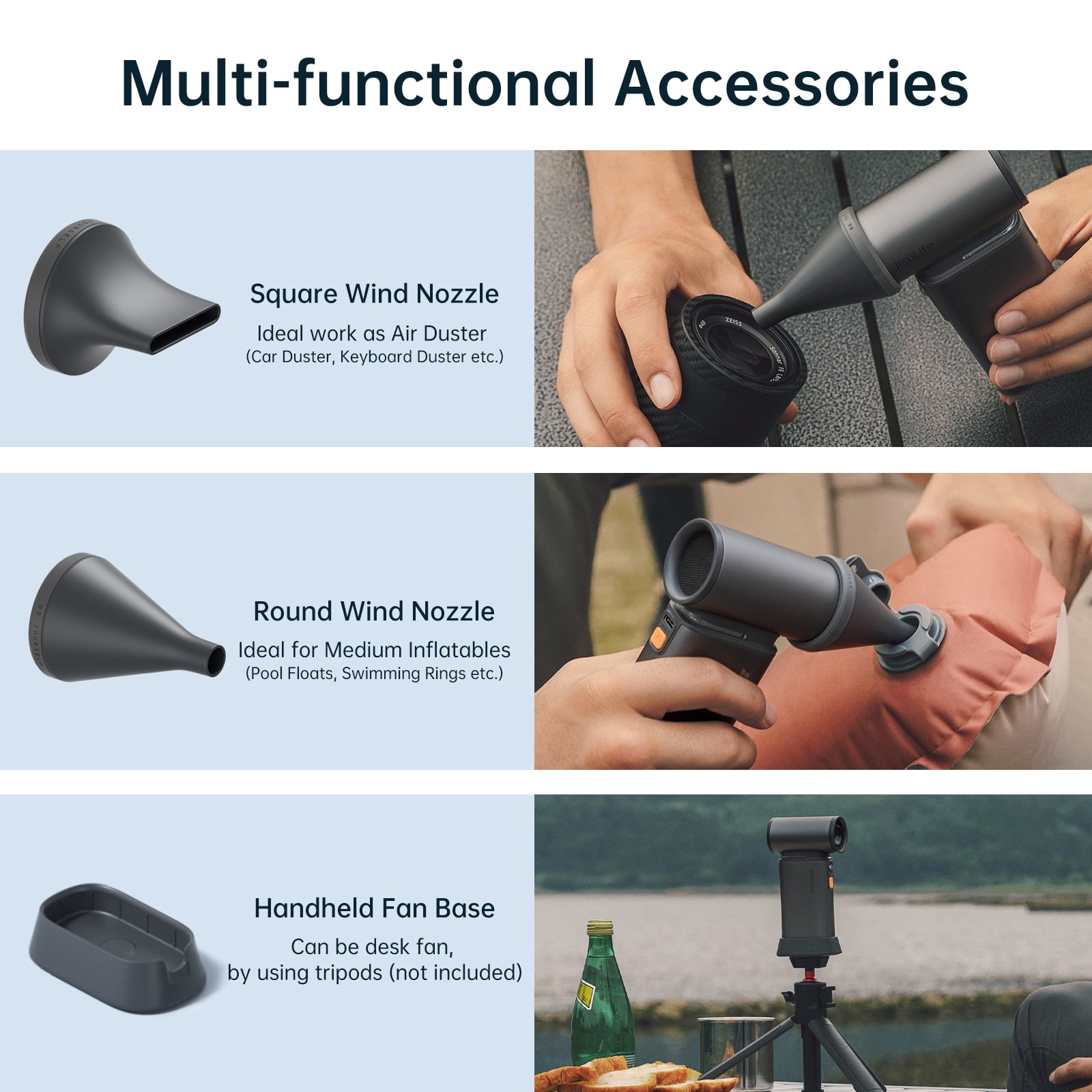JISULIFE Portable Turbo Fan - 100-Speed Adjustable, 9000mAh Rechargeable, LED Display, Metal Shell with Accessories