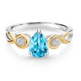 thumbnail image 2 of Gem Stone King 1.37 Ct Pear Shape Swiss Blue Topaz 925 Silver and 10K Yellow Gold E-F Lab Grown Diamond Ring, 2 of 4