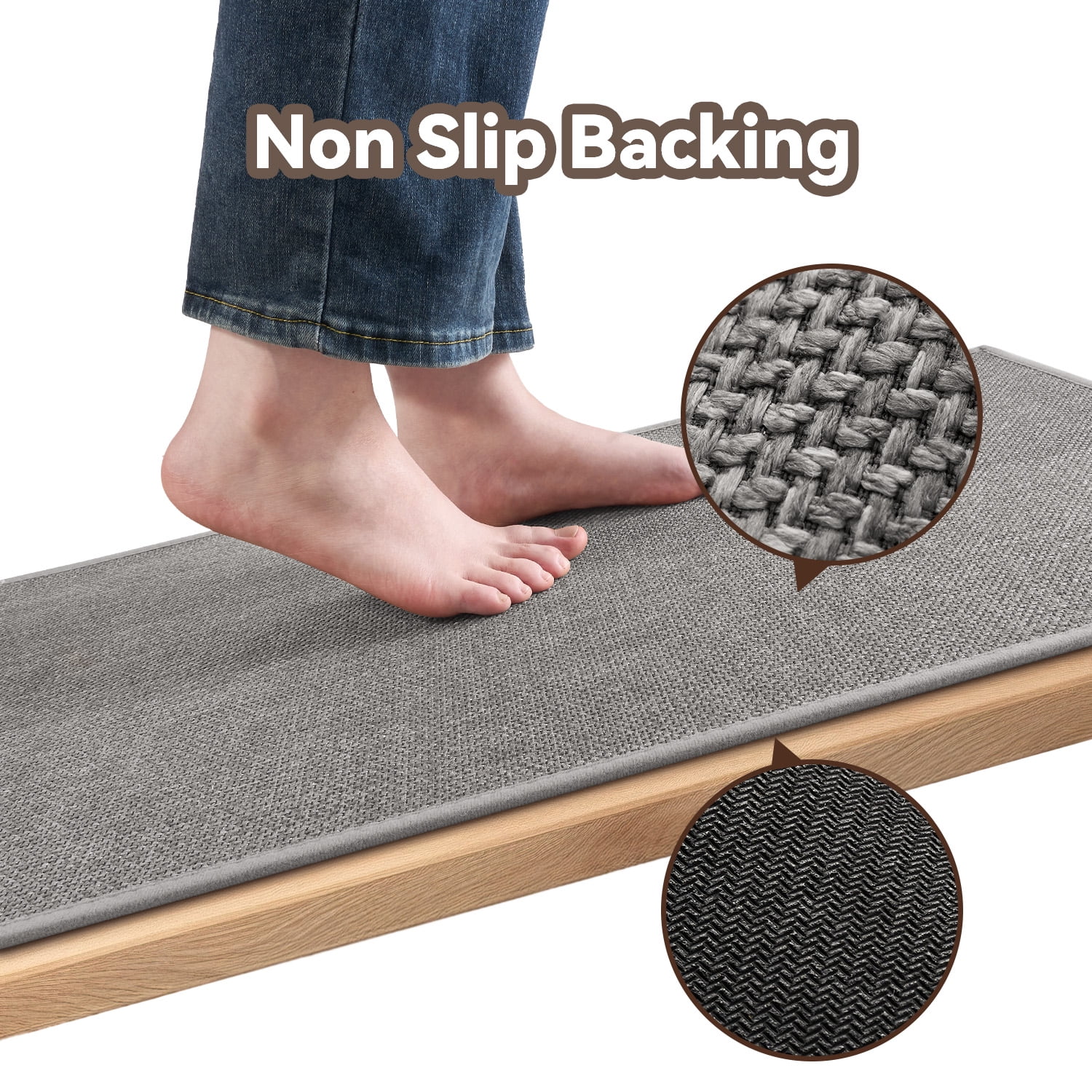 SIXHOME Washable Kitchen Rug, Absorbent Non-Slip Woven Floor Mat, 2 PCS Set 20"x32"+20"x48", Gray, Small Rugs for Sink, Laundry, Hallway, Bathroom