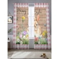 thumbnail image 2 of Happy Easter Bunny Sheer Curtains 96 Inch Length 2 Panels for Living Room, Spring Floral Wooden Pink Plaid Voile Kitchen Curtain Set, Luxury Privacy Drapes Window Treatment for Bedroom, 2 of 7