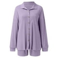 thumbnail image 5 of Liyamei Ladies Solid Color Strip Button Lapel Casual Fashion Homewear Shorts Set, 5 of 5