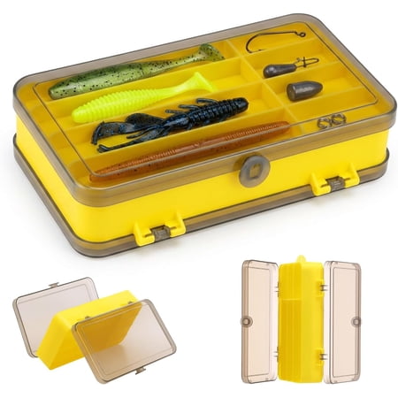 Fishing Tackle Storage Box Double Sided Waterproof Fishing Lure Tackle Box with 13 Compartments Yellow and Gray Lid Fishing Lure Organizer for Outdoor Angler