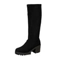 thumbnail image 2 of CYRBOKO Women's Knee High Boots, Chunky High Heel Zipper Flock Casual Women's Shoes Black Size 9, 2 of 9