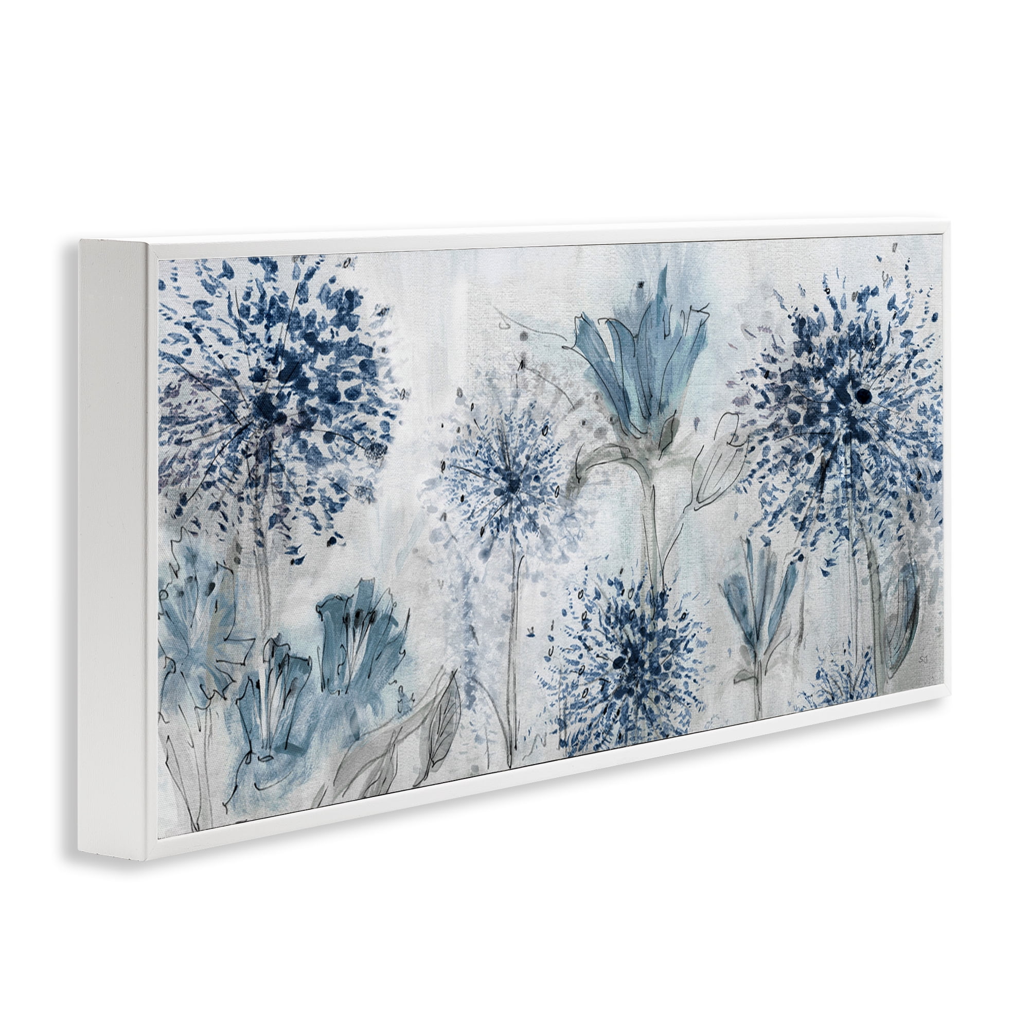 Stupell Industries Speckled Flower Impressions Botanical & Floral Painting White Framed Art Print Wall Art, 30 x 13