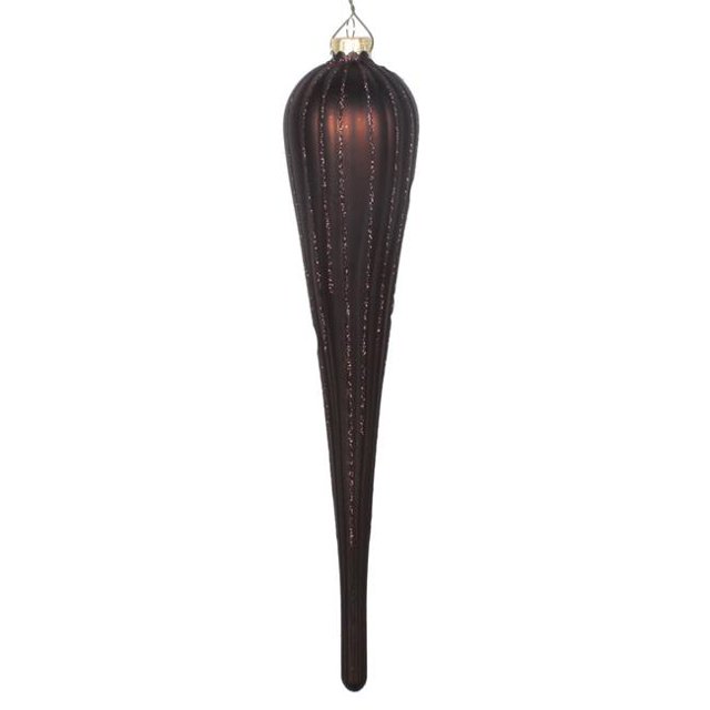 Vickerman MT195075D 11 in. Chocolate Glitter Drop Ornament - 3 per Bag