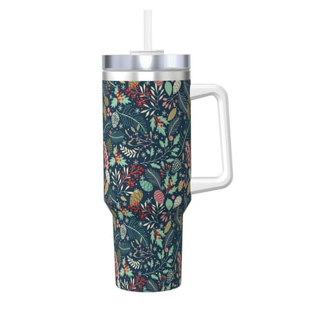 

KLL berry Nuts Leaf Print 40oz Stainless Steel Insulated Car Cup Coffee Mug with Spillproof Lid - Keep Your Drink Hot or Cold on the Go