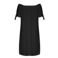 thumbnail image 4 of LOVZFMLL Robe pour Femmes Mode Été Aguichant à Épaules Dénudées Manches Courtes Unie avec Poches Noir P, 4 of 6