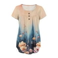 thumbnail image 3 of NAMTYQX Womens Spring Tops Frill Plus Size Short Sleeve Casual Button V Neck Stylish Patterns Loose Fit Orange Size L, 3 of 5