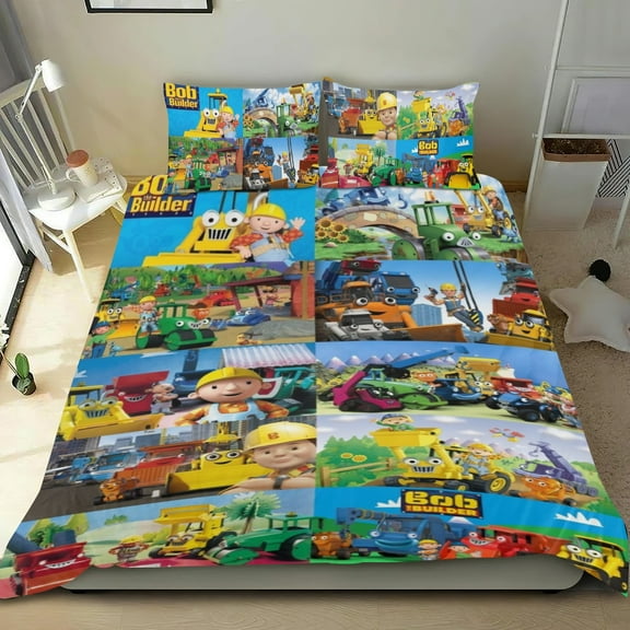 3 Piece Bedding Set For Bob the Builder Comforter Cover Set Cute Duvet Cover Sets Super Soft Teens Bedding Set Kids Bedroom Gifts,ses Twin