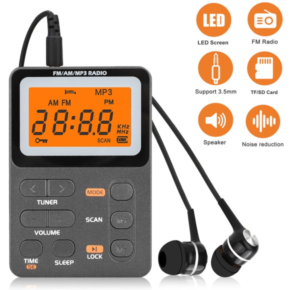 Portable AM FM Radio, EEEkit Mini Digital Tuning Radio with Rechargeable Battery, Earphone, Lock Screen, Preset, Pocket Transistor Radio for Walking Jogging Traveling Camping - Gary