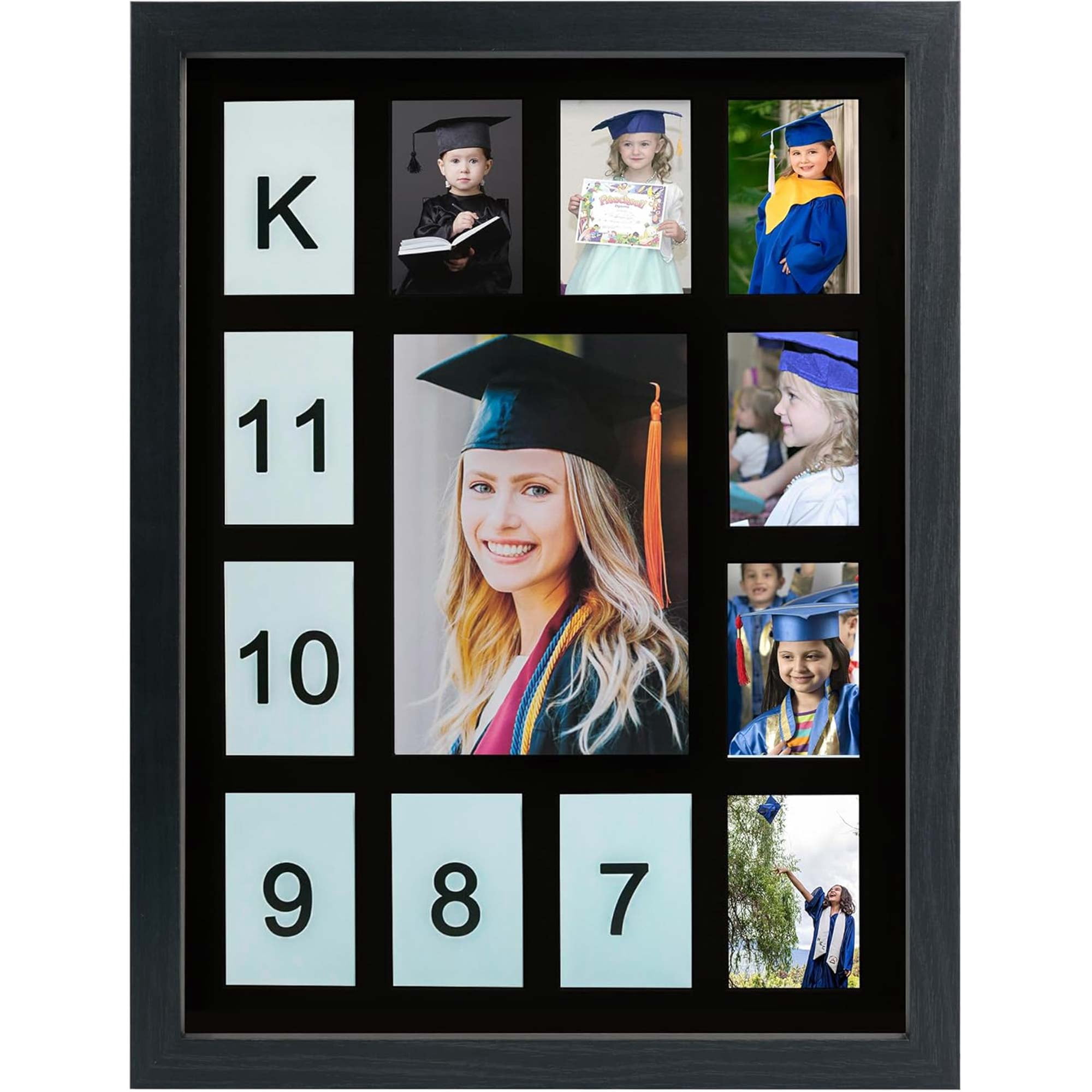 Graduation School Years K-12 Day Collage Wood with Double Mat Photo Frame Black/Black