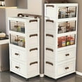 thumbnail image 4 of Armario de Almacenamiento Plegable de 4 Capas con Asas, Cajas de Almacenamiento de Plástico de Gran Capacidad con Ruedas, Organizador de Armario Portátil para Recámara, Cierre Magnético, Cajones Apilables, Blanco con Asas Marrones, 4 of 7
