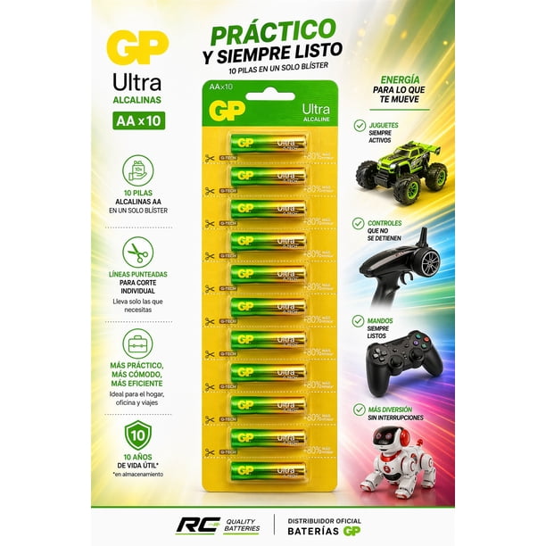 Pilas alcalinas GP Ultra AA 10 pzas, larga duración