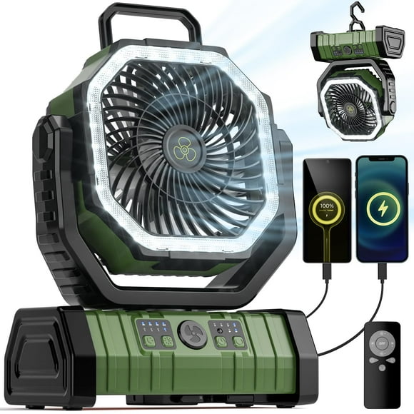 Ventilador de camping VOSFEEL con batería de 20000 mAh y linterna LED de 4 velocidades
