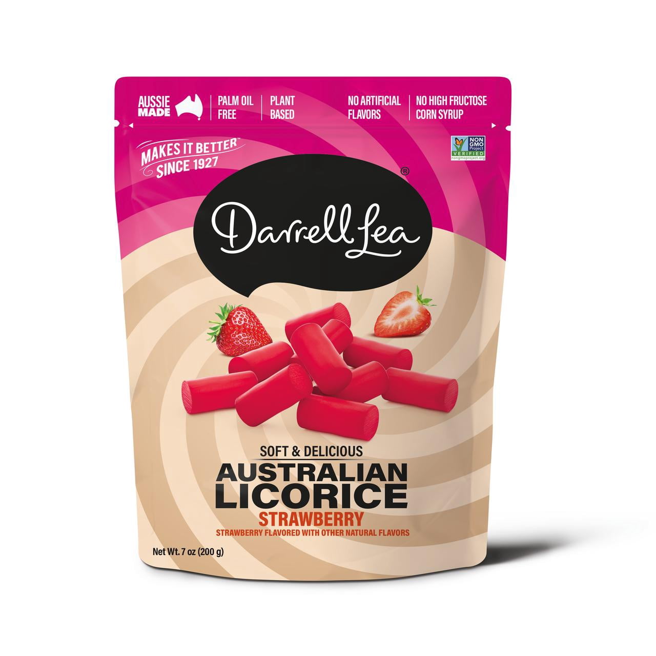 (6 pack) Darrell Lea Strawberry Licorice, 7 oz. Bag, Regular Size