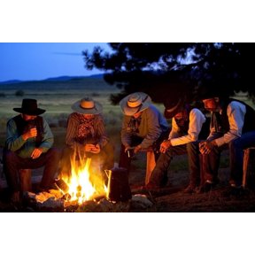 Group Of Cowboys Around A Campfire Canvas Art - Richard Wear Design Pics (17 x 11)