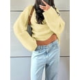 thumbnail image 6 of Women'S Oversized Crewneck Sweater Puff Long Sleeve Cable Slouchy Pullover Jumper Tops Yellow L, 6 of 7