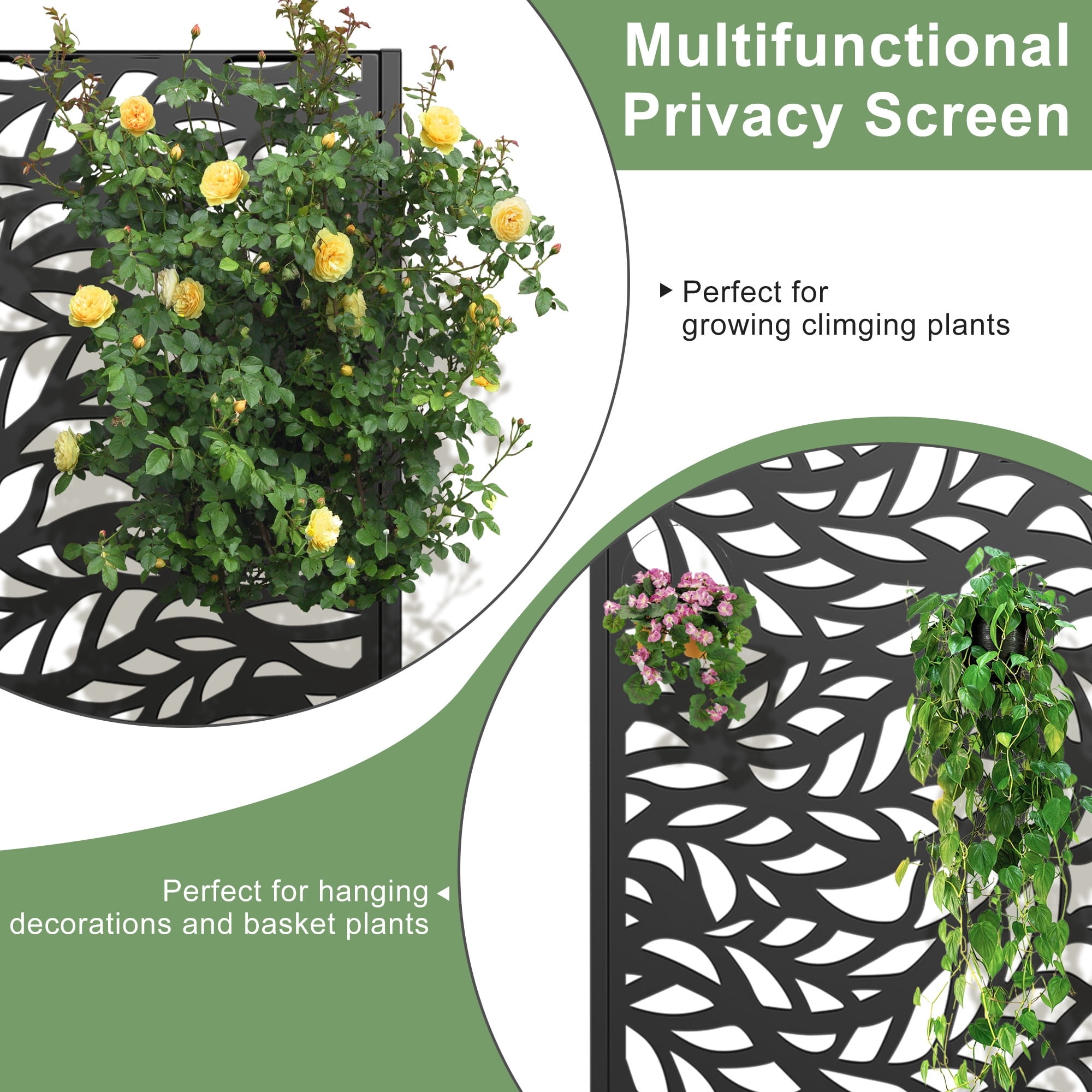 MAYEERTY Outdoor Black Metal Planter Box with Trellis for Climbing Plants, Raised Garden Bed, Flowing Leaf Pattern,24×11×47"