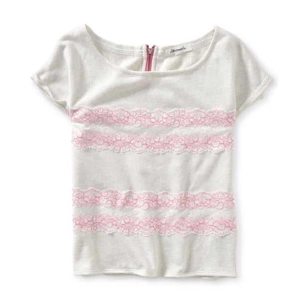 Camiseta con adornos de encaje y cremallera Aeropostale para mujer beige talla mediana