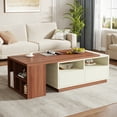 thumbnail image 3 of Table Basse Extensible avec Rangement, Table de Salon Réversible avec 2 Tiroirs et Étagères, Blanc et Noyer, 3 of 7