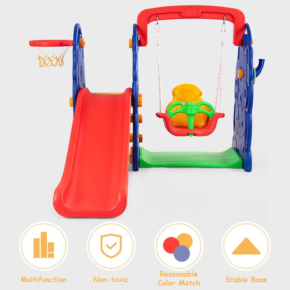 YYAo Toddlers Slide Playset,Kids Climbers Playground,3-in-1 Junior Children Freestanding Design Climber Slide Swing Seat Basketball Hoop