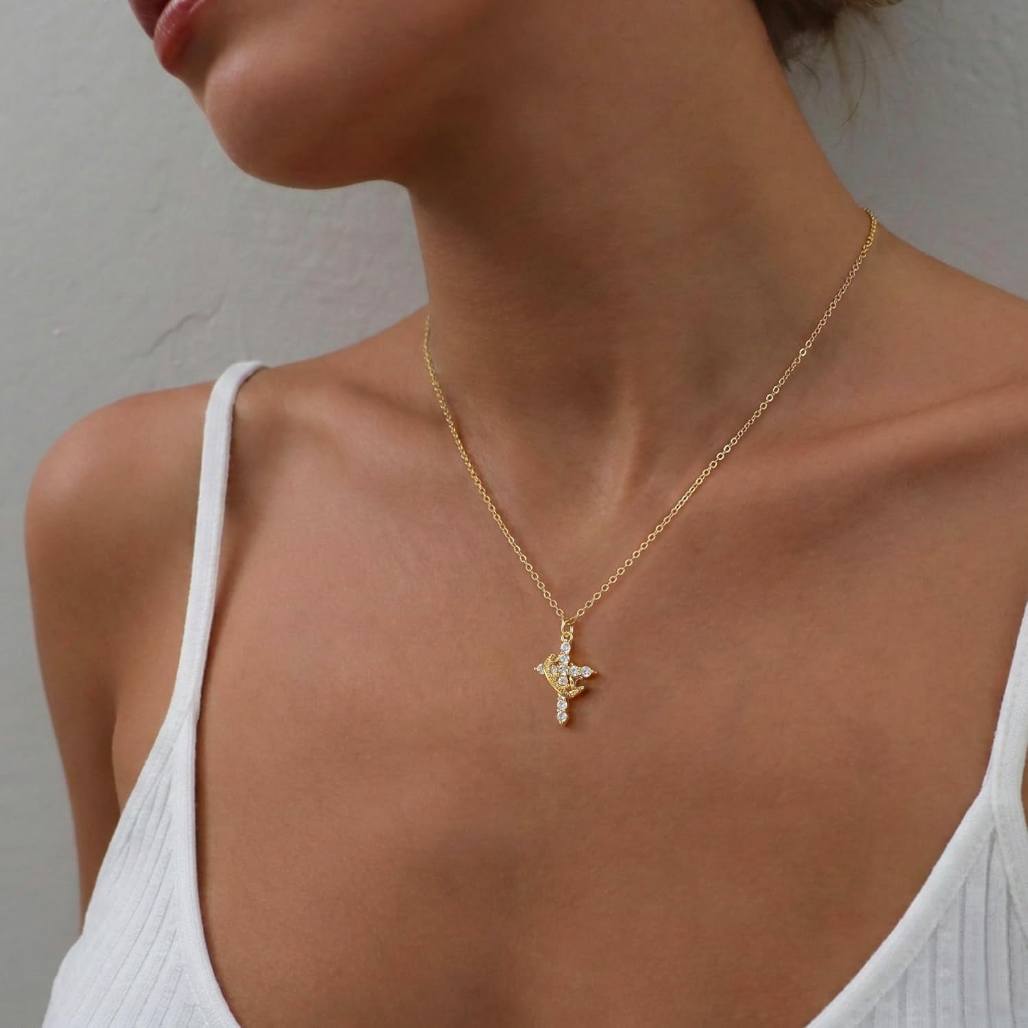 Soleilie Christian Gift Stocking Stuffers Cross Necklace for women-Dainty 14k Gold Plated/Silver Plated Pendant Necklaces Simple Cute Tiny Necklace Jewelry for Women