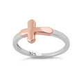 thumbnail image 3 of 925 Sterling Silver Platinum Plated Rose Gold Two Tone Cross Women Valentines Day Gifts Ring, 3 of 4