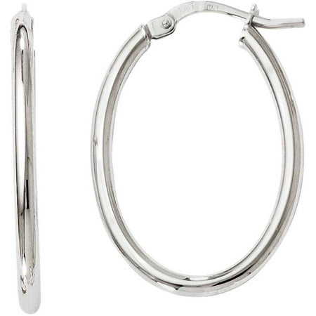 - 10kt White Gold Polished Oval Hinged Hoop Earrings