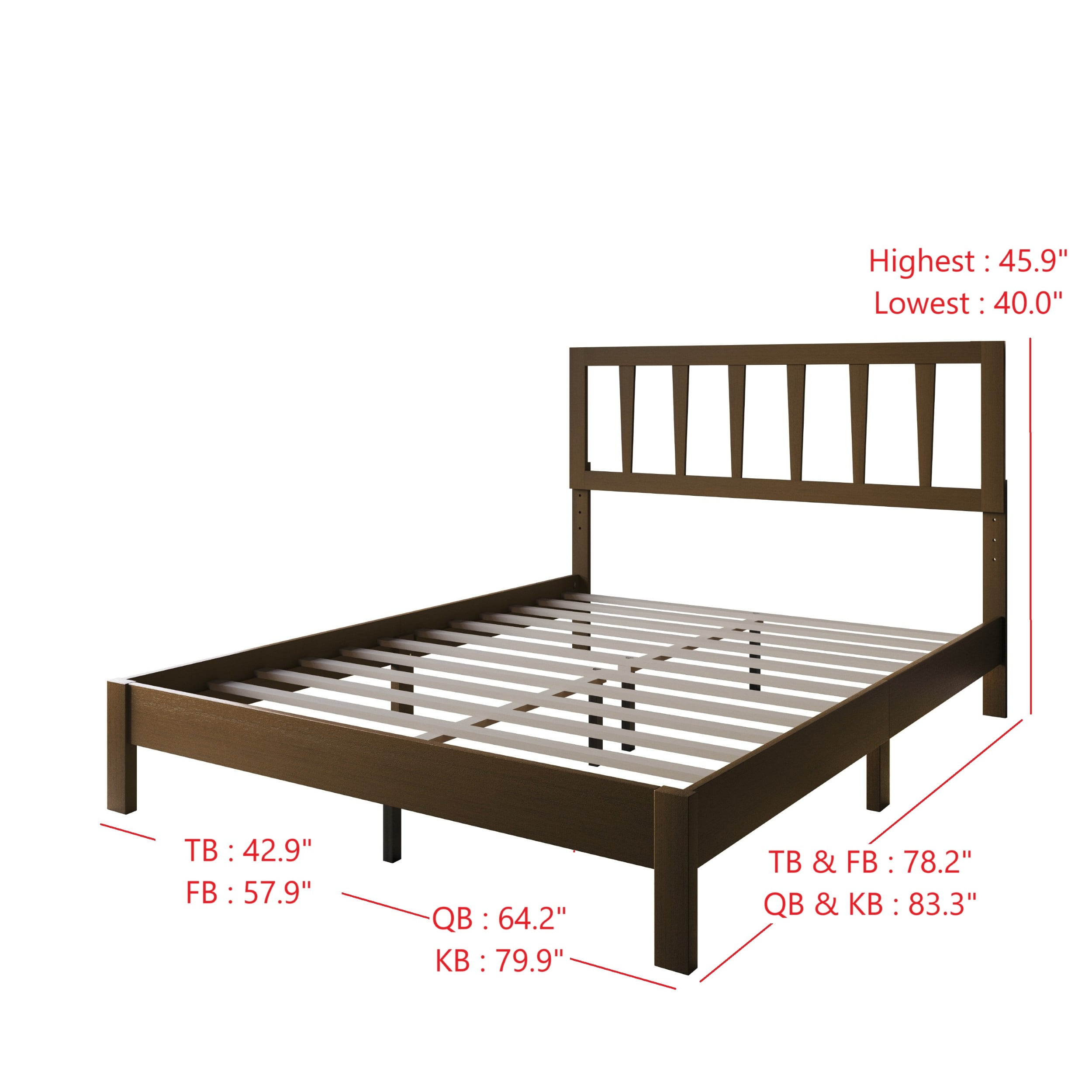 Home Design Elmira King Wood Platform Bed with Adjustable Height Headboard & Durable Wood Construction, Brown, Easy Assembly