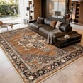 thumbnail image 4 of Toyoso 8x10 Large Traditional Area Rug, Bordered Geometric Silicone Carpet, Durable Washable Non Slip Large Floor Decor for Dining Room and Family Space, 0.25 inch Stain Resistant Rug, Brown Rust, 4 of 7