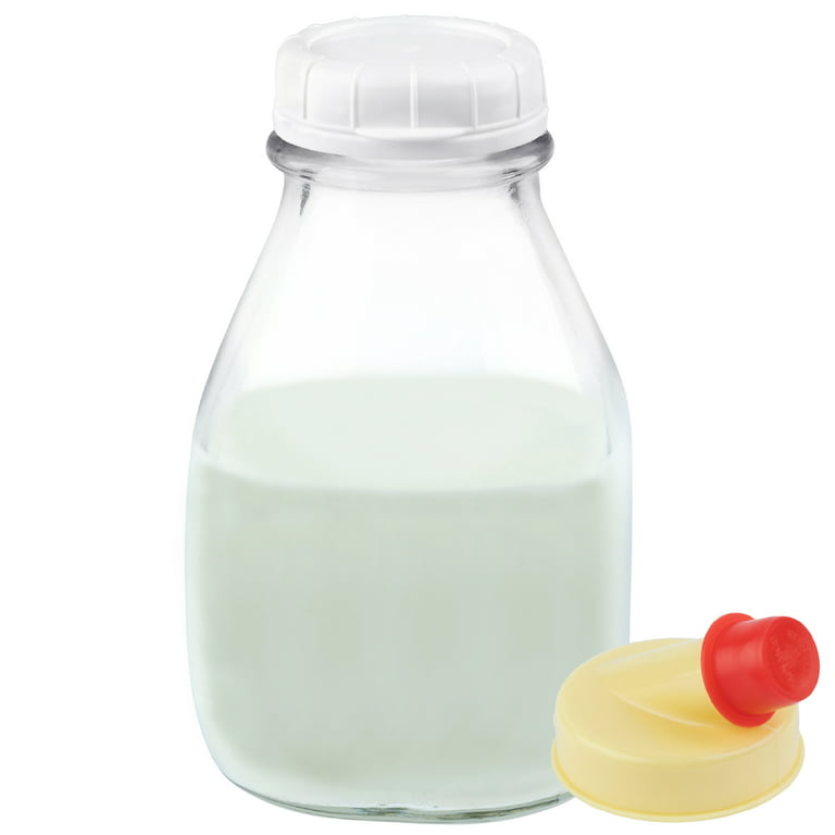 Kitchentoolz 16 Oz Glass Milk and Creamer Bottle with Caps - Perfect Milk  Container for Refrigerator Storage -Squat Glass Milk Bottle with Tamper