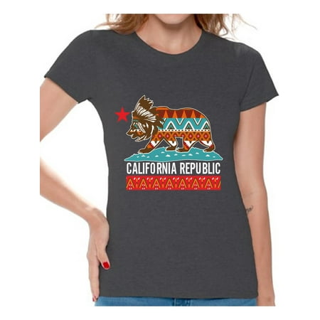 Womens Tribal Wave Awkward Styles California Tribal Print Tshirt California Bear Shirt for Women California Shirts California Bear Tribal T-Shirt California Gifts for Her Cali Tshirt Funny California T-Shirts ()
