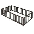 thumbnail image 4 of Bellemave Twin Size Floor Bed with Fence and Door, Wood Montessori Bed Frame, Floor Bed Frame, Slats Not Included (Twin,Walnut), 4 of 12